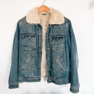 ☆ Free People Denim Sherpa-Lined Jacket ☆